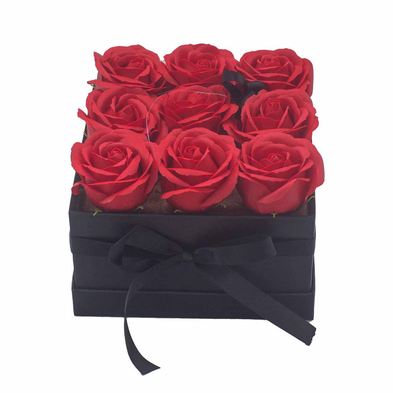 Zeep Bloemen Cadeau Set - 9 Rode Rozen - Vierkant