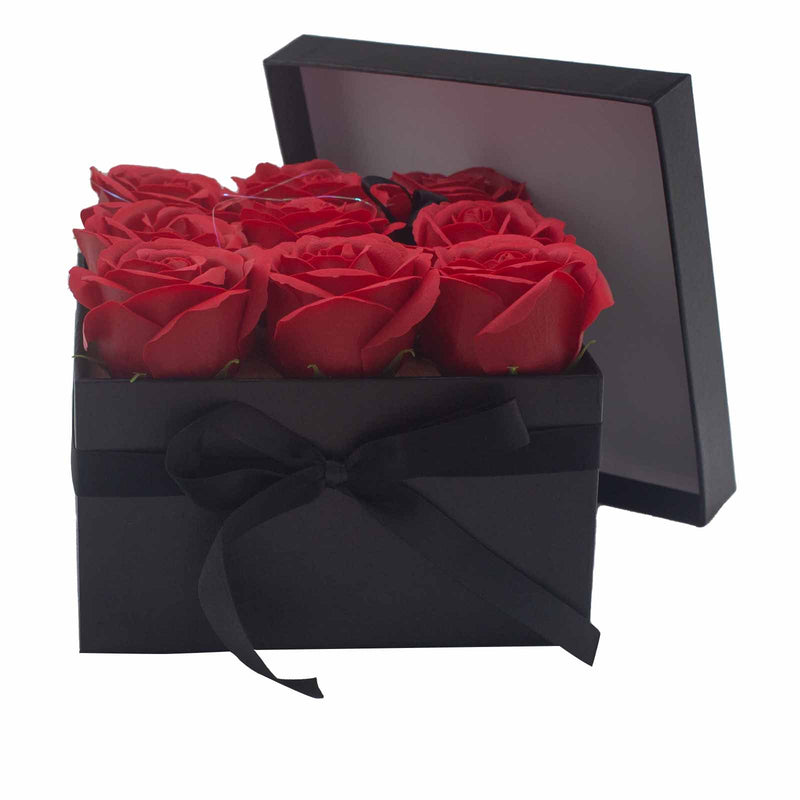 Zeep Bloemen Cadeau Set - 9 Rode Rozen - Vierkant