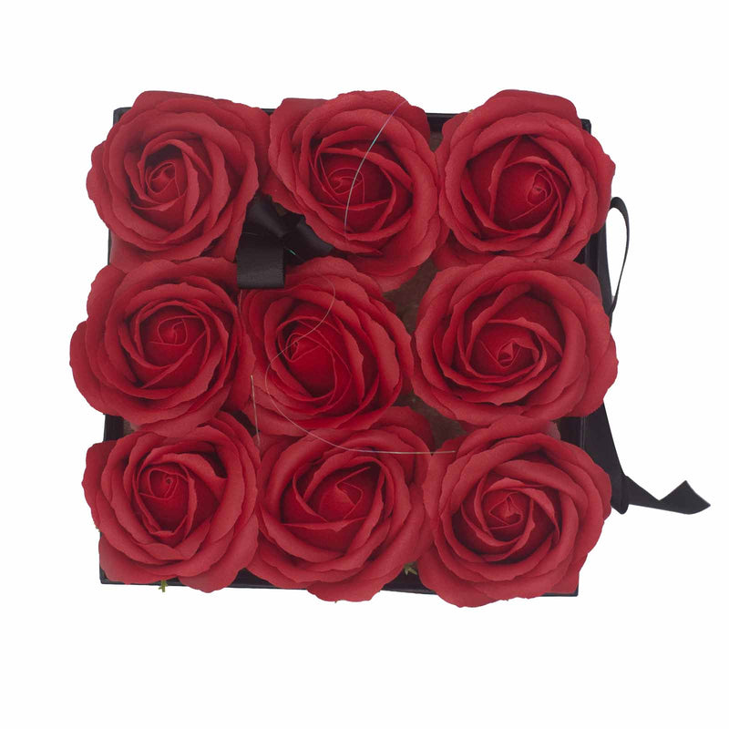 Zeep Bloemen Cadeau Set - 9 Rode Rozen - Vierkant