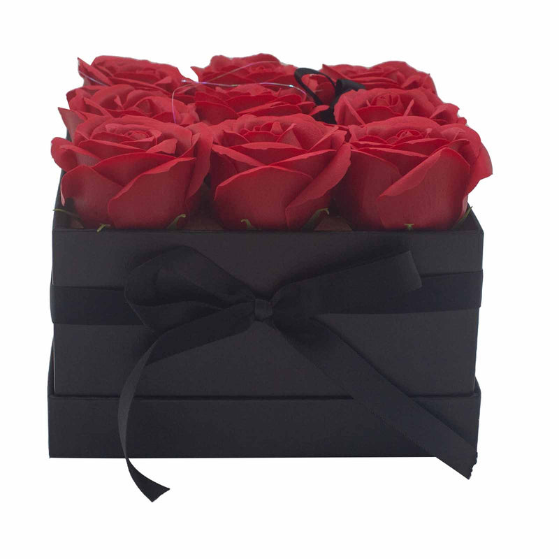 Zeep Bloemen Cadeau Set - 9 Rode Rozen - Vierkant