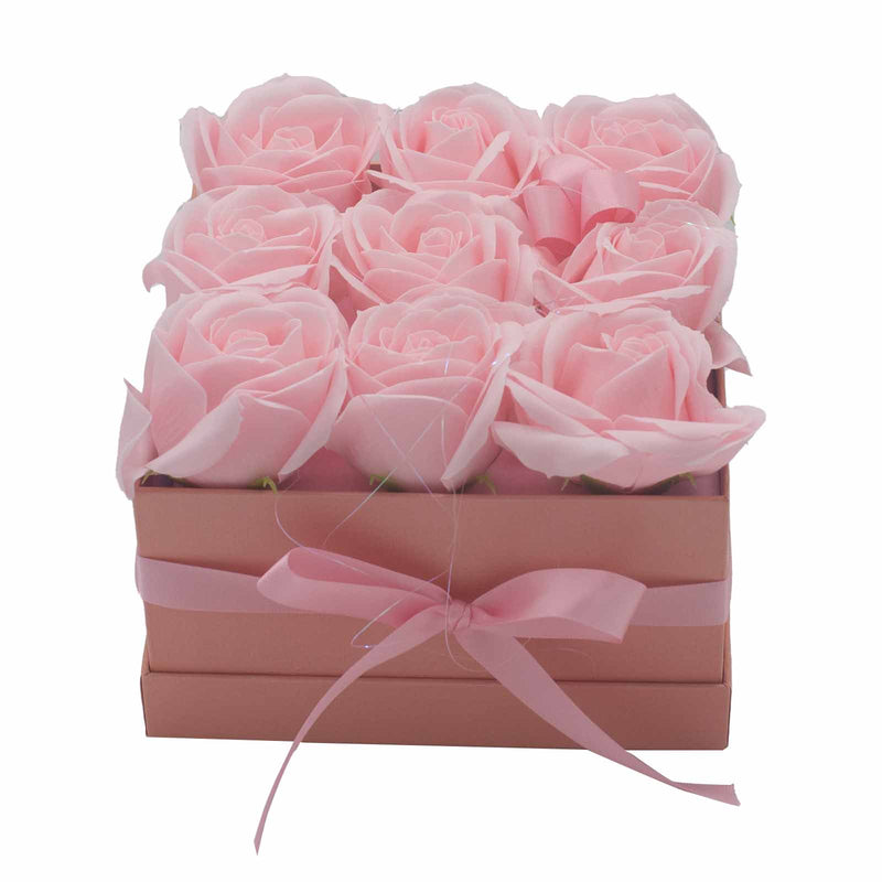 Zeep Bloemen Cadeau Set - 9 Roze Rozen - Vierkant