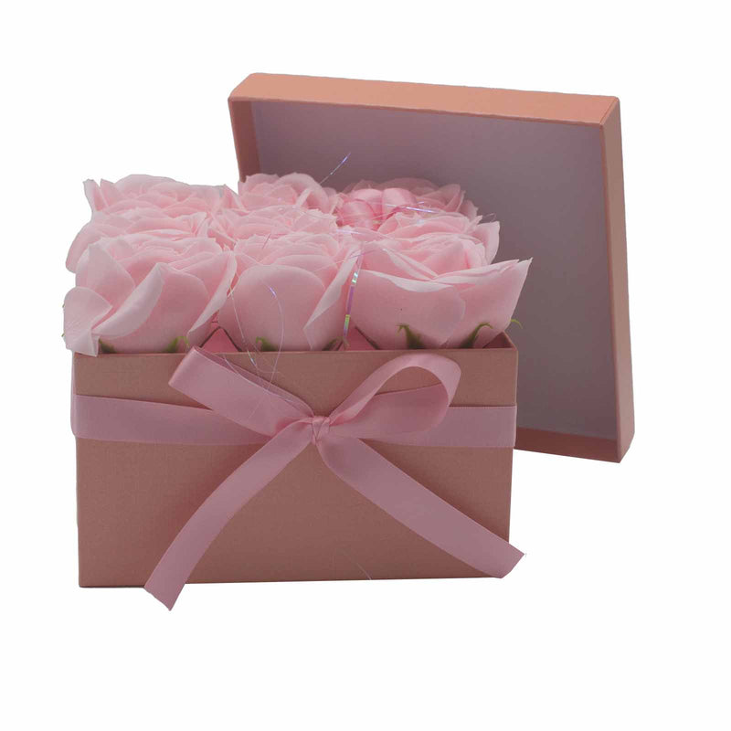 Zeep Bloemen Cadeau Set - 9 Roze Rozen - Vierkant