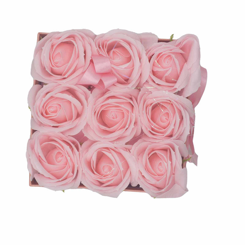 Zeep Bloemen Cadeau Set - 9 Roze Rozen - Vierkant