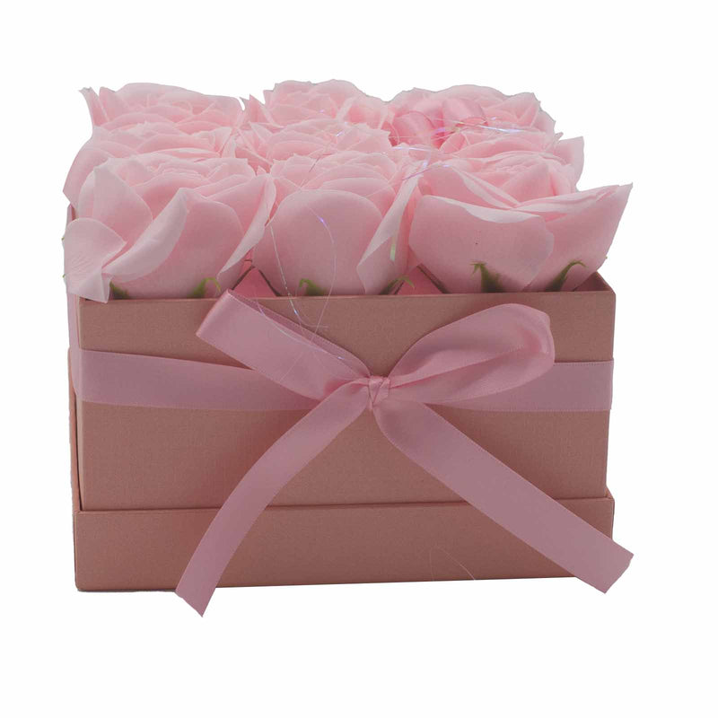 Zeep Bloemen Cadeau Set - 9 Roze Rozen - Vierkant