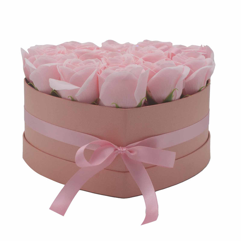 Zeep Bloemen Cadeau Set - 13 Roze Rozen - Hartvorm