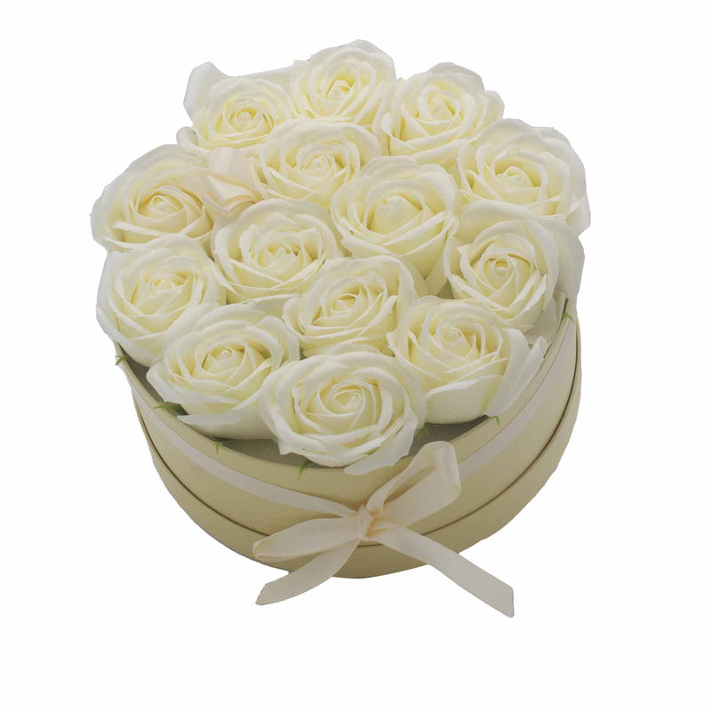 Zeep Bloemen Cadeau Set - 14 Creme Rozen - Rond