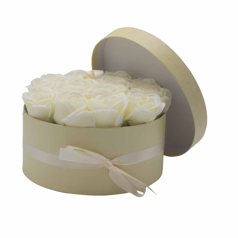 Zeep Bloemen Cadeau Set - 14 Creme Rozen - Rond