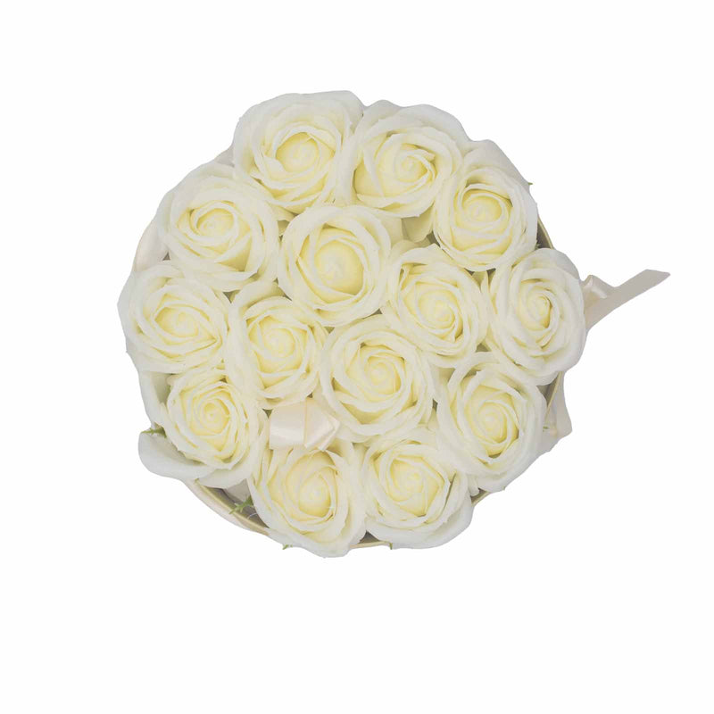 Zeep Bloemen Cadeau Set - 14 Creme Rozen - Rond