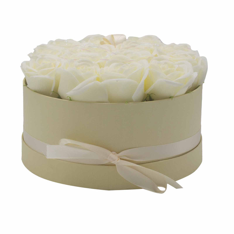 Zeep Bloemen Cadeau Set - 14 Creme Rozen - Rond