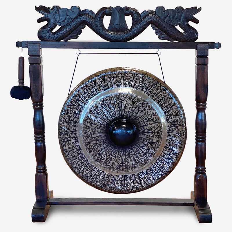 Grote Gong in Klassiek Bruine Standaard - 80cm - Zwart - Patroon