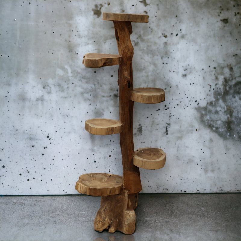 Naturel Teakhouten display met 6 planken, 120 cm hoog