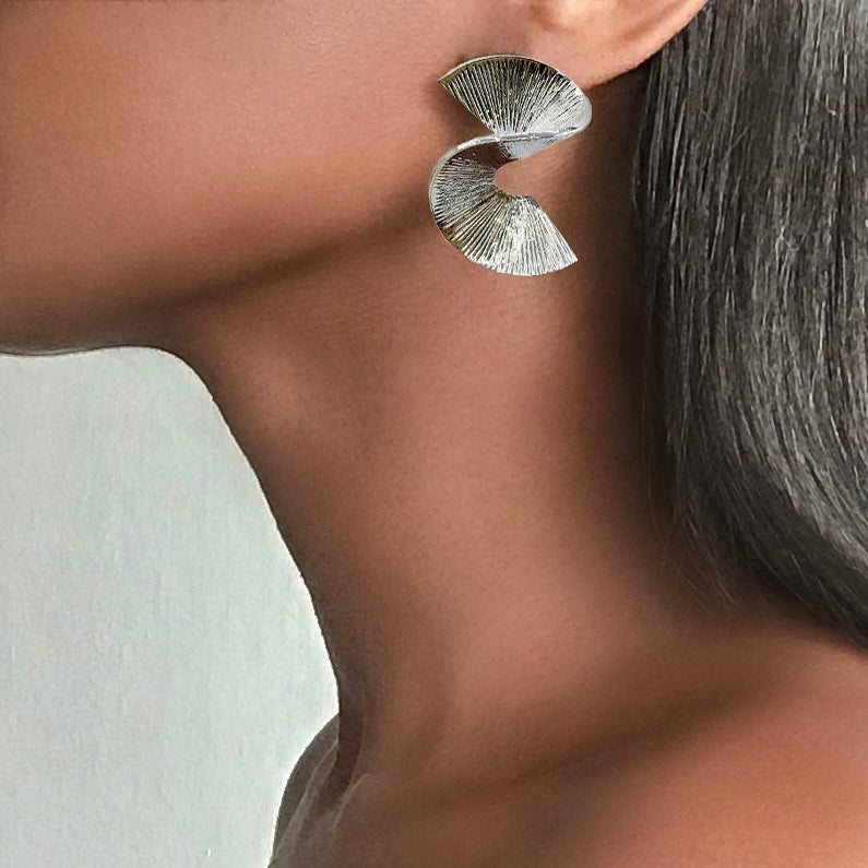 GIZA Statement Spiral Silver Earrings