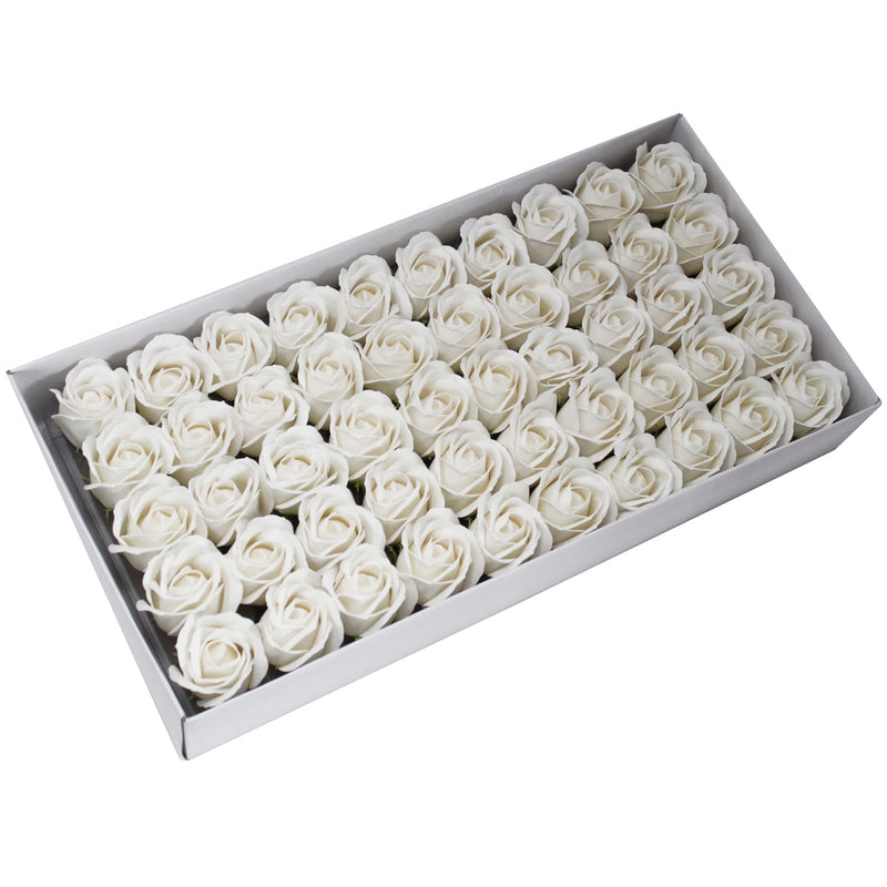 50x Artisan Soap Flower - Medium Rose - White