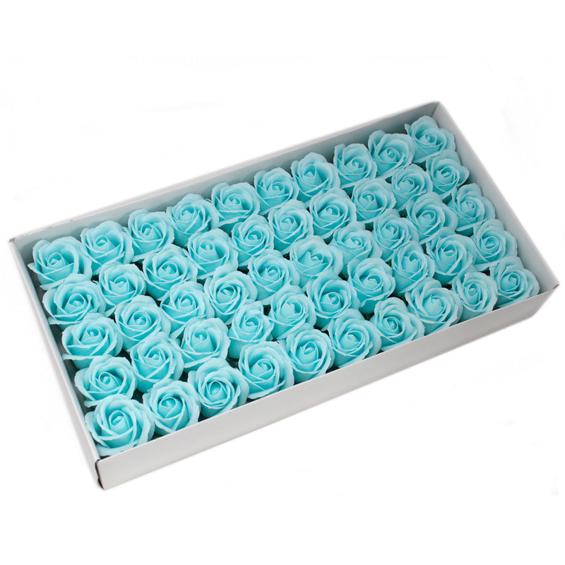 50x Artisan Soap Flower - Medium Rose - Baby Blue