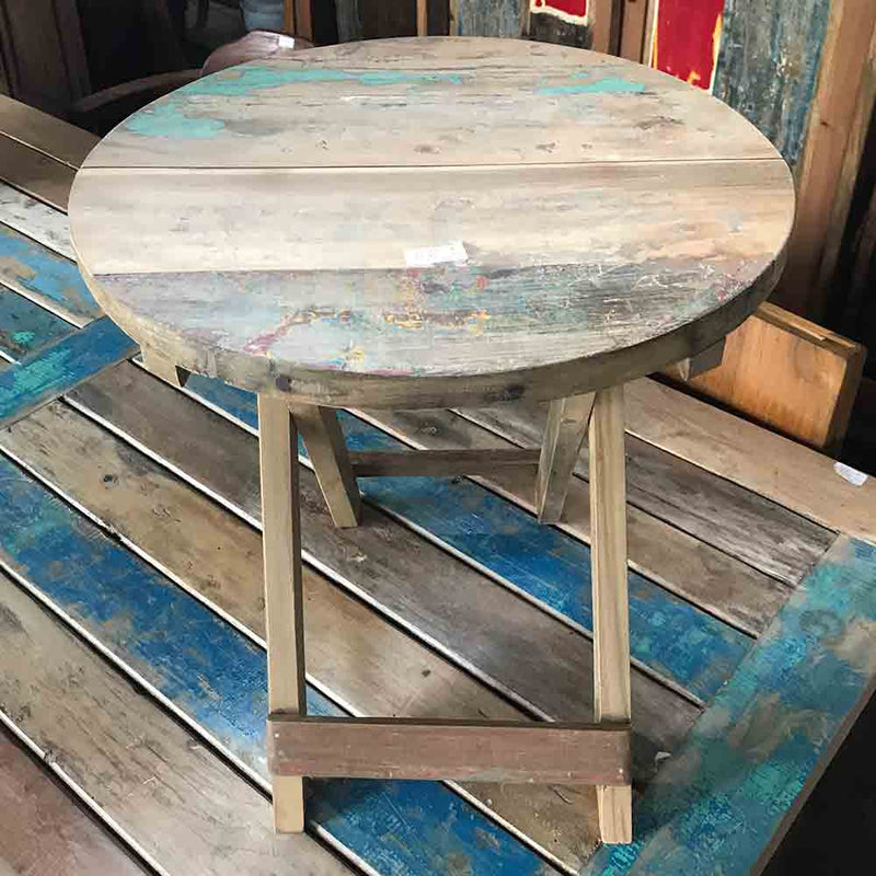 Ronde Opvouwbare Salontafel - Gerecycled Teakhout -