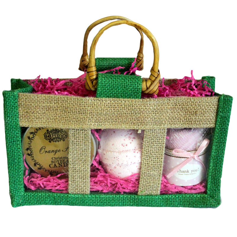 Jute Gift Bag for 3 Items - Green