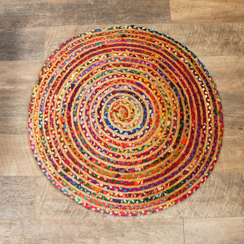 Rond vloerkleed van jute en gerecycled katoen - 90 cm