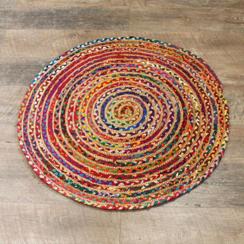 Rond vloerkleed van jute en gerecycled katoen - 90 cm