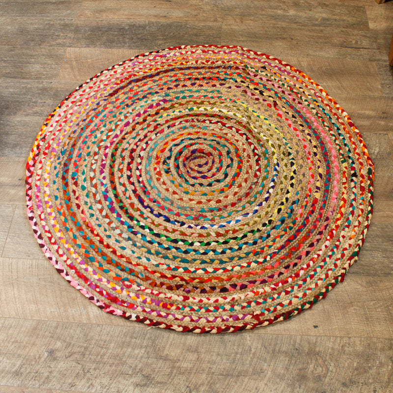 Rond vloerkleed van jute en gerecycled katoen - 120 cm