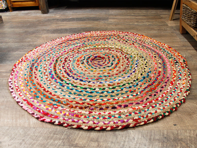 Rond vloerkleed van jute en gerecycled katoen - 120 cm