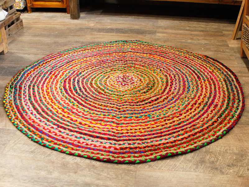 Rond vloerkleed van jute en gerecycled katoen - 150 cm