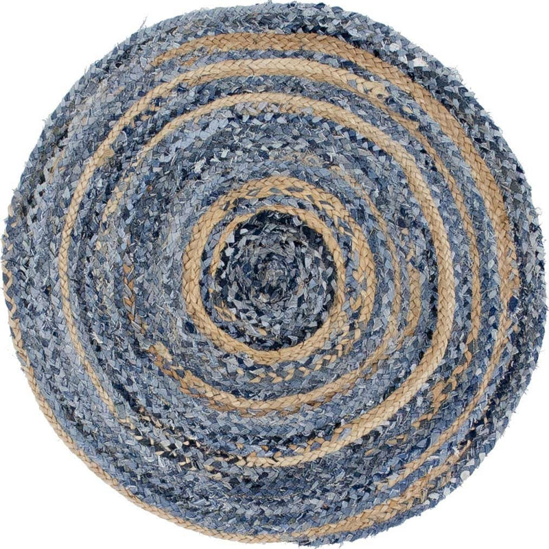 Rond vloerkleed van jute en gerecycled denim - 90 cm