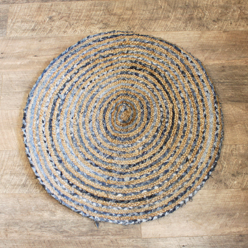 Rond vloerkleed van jute en gerecycled denim - 90 cm