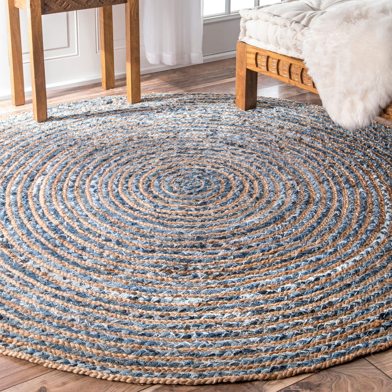 Rond vloerkleed van jute en gerecycled denim - 90 cm