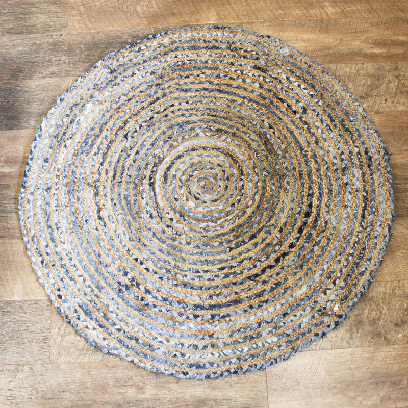 Rond vloerkleed van jute en gerecycled denim - 120 cm