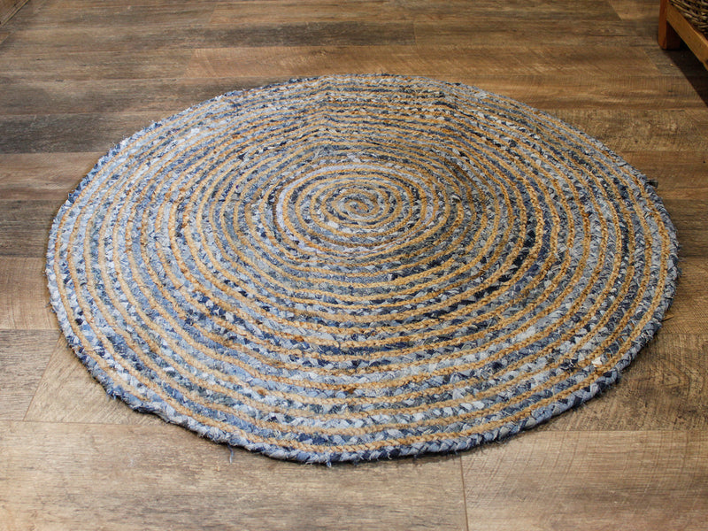 Rond vloerkleed van jute en gerecycled denim - 120 cm