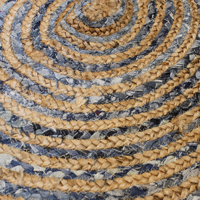 Rond vloerkleed van jute en gerecycled denim - 120 cm