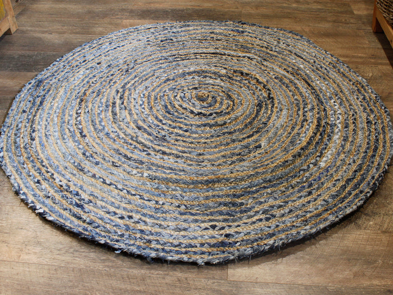 Rond vloerkleed van jute en gerecycled denim - 150 cm