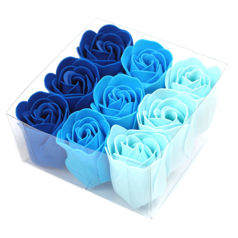 Set van 9 Zeep Rozen - Blauwe Bruiloft Rozen