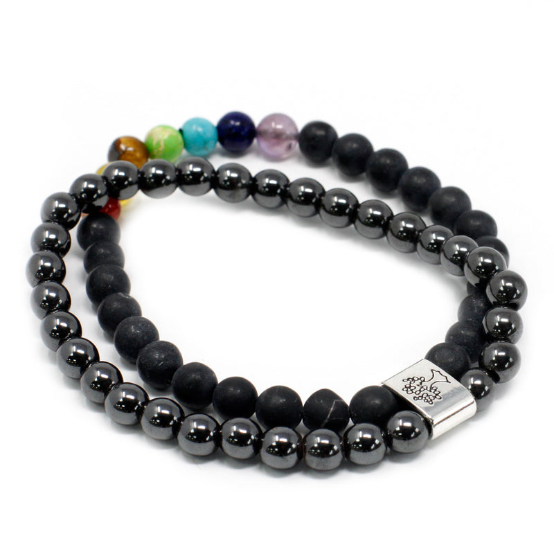 Dubbele Magnetische Edelsteen Armband - Zwarte Steen Chakra