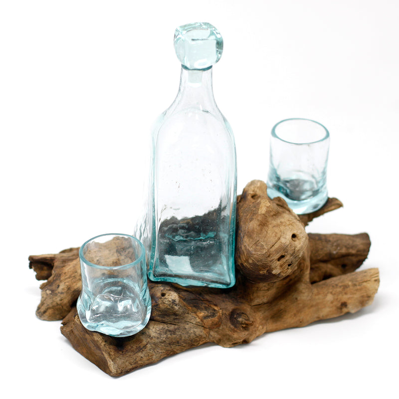 Gesmolten Glas op Houten Stronk -  Whisky Set