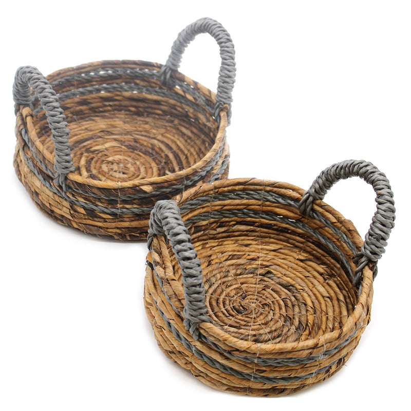 Bananenblad & Abu-abu Raffia Mand - Set van 2