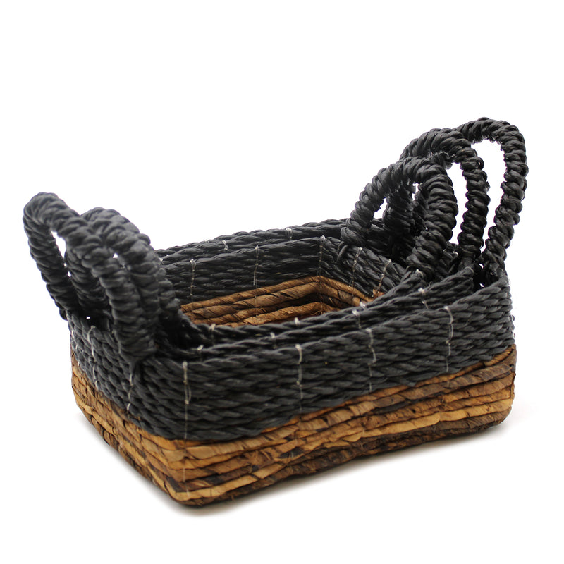 Bananenblad & Hitam Raffia Vierkante Mand - Set van 3