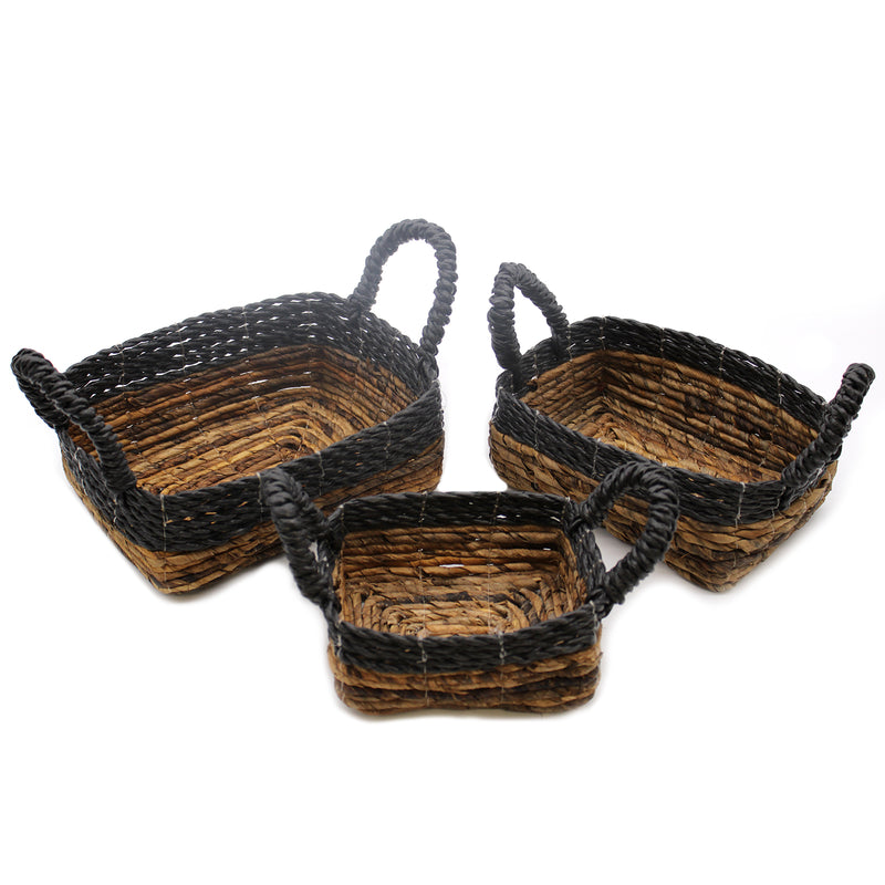 Bananenblad & Hitam Raffia Vierkante Mand - Set van 3