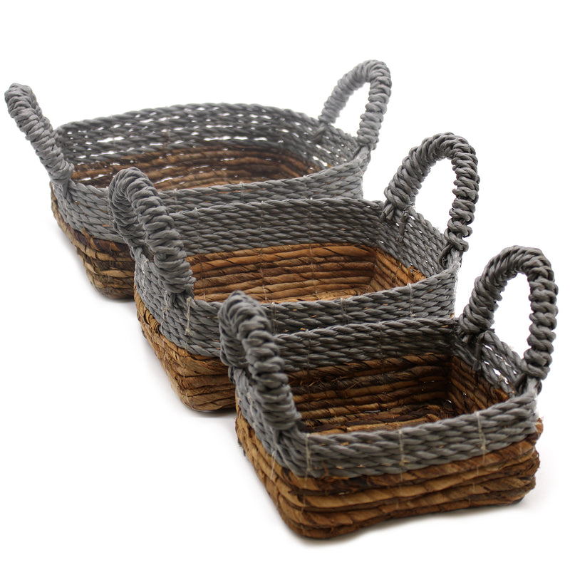 Bananenblad & Abu-Abu Raffia Vierkante Mand- Set van 3