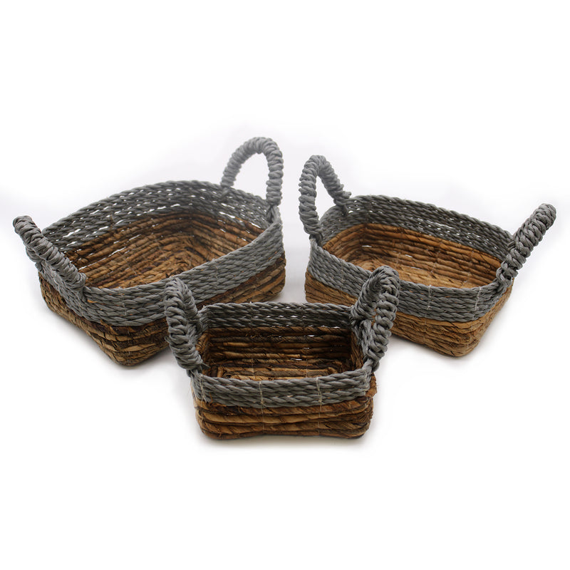 Bananenblad & Abu-Abu Raffia Vierkante Mand- Set van 3