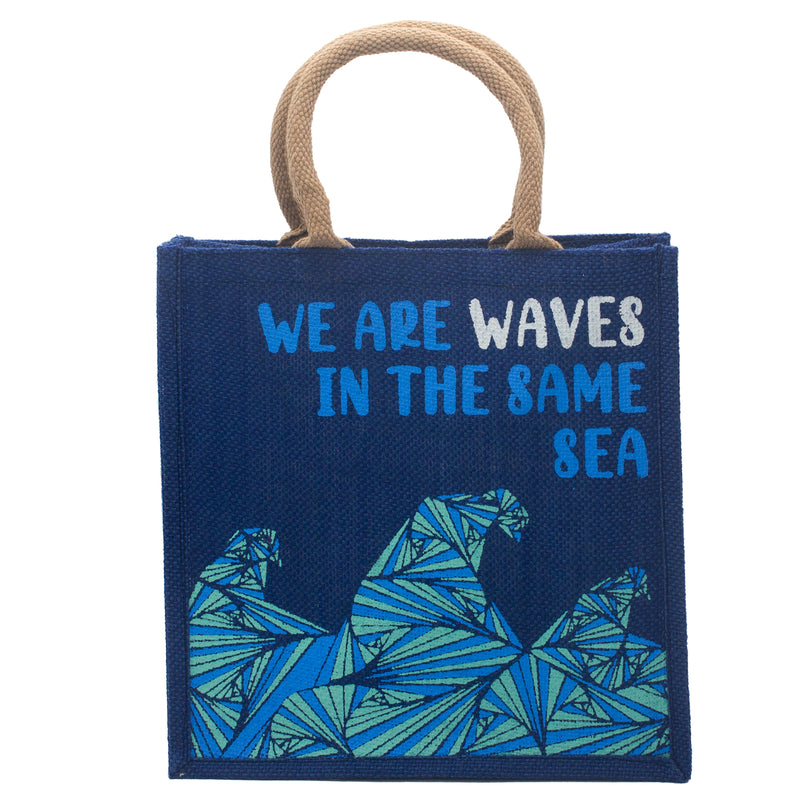 Jute Tas met Print - We are Waves - Blauw