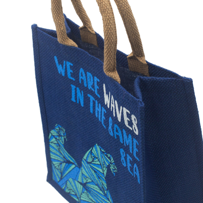 Jute Tas met Print - We are Waves - Blauw