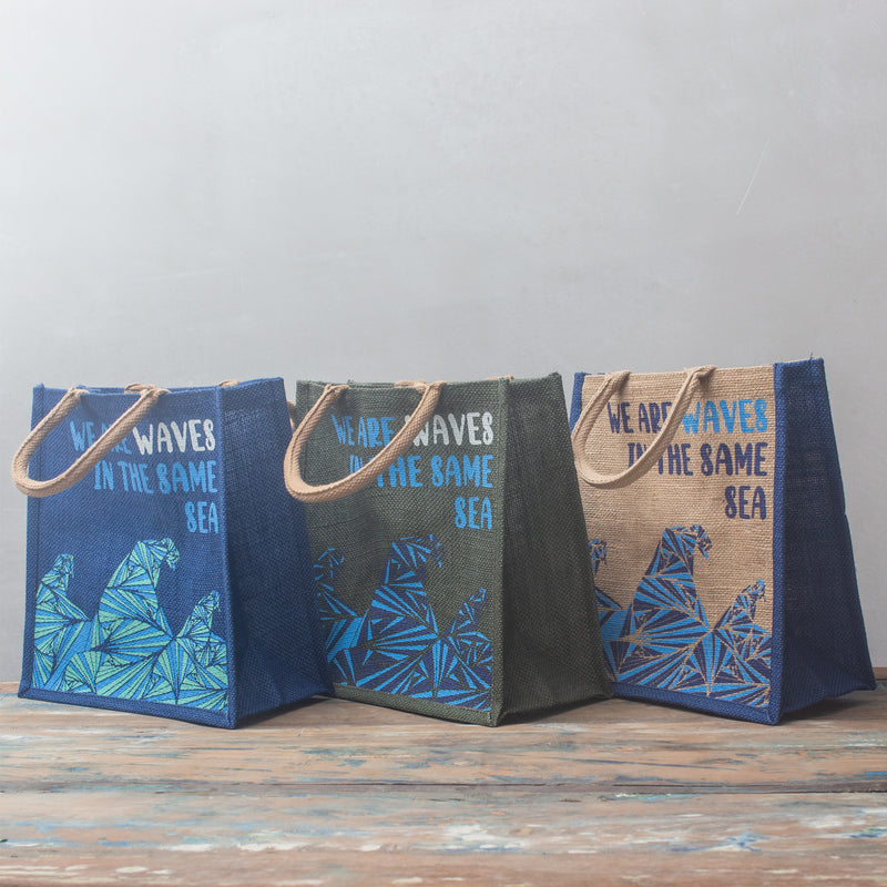 Jute Tas met Print - We are Waves - Donker Grijs