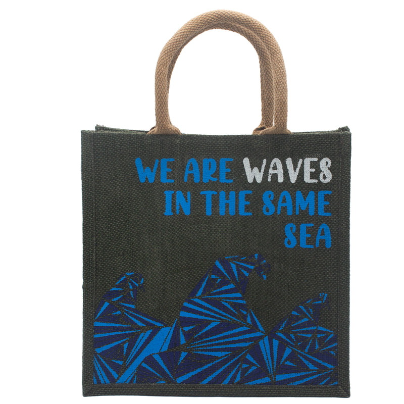 Jute Tas met Print - We are Waves - Donker Grijs