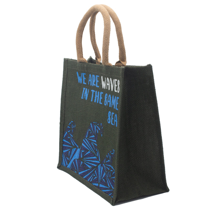 Jute Tas met Print - We are Waves - Donker Grijs