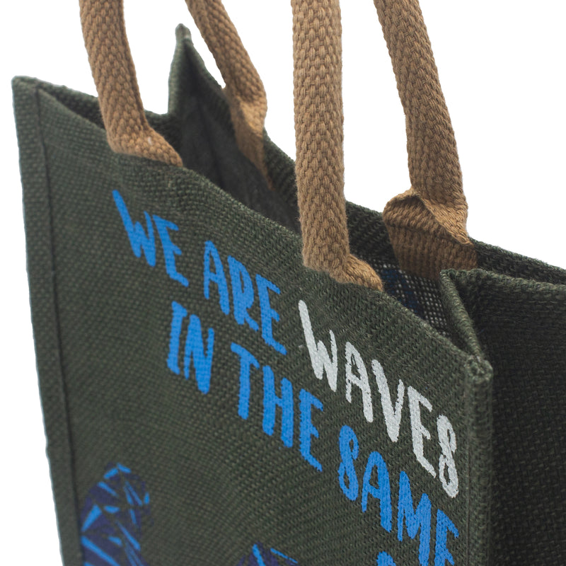 Jute Tas met Print - We are Waves - Donker Grijs