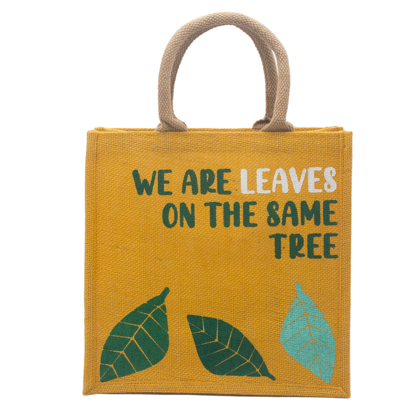 Jute Tas met Print - We are Leaves -Geel