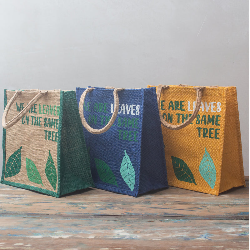 Jute Tas met Print - We are Leaves - Blauw