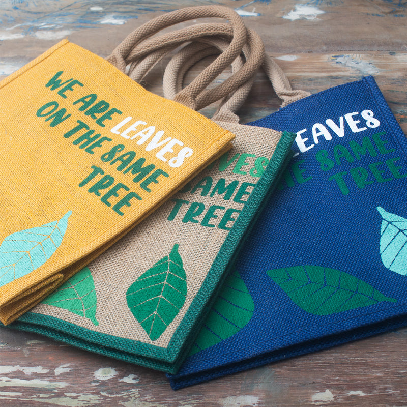 Jute Tas met Print - We are Leaves -Geel