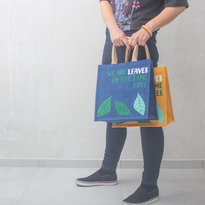 Jute Tas met Print - We are Leaves - Blauw